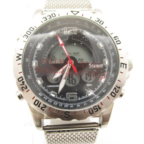Men Stauer Digital/Analog Quartz Centurion 46mm Round Watch (H948) "New Battery" - Picture 1 of 11